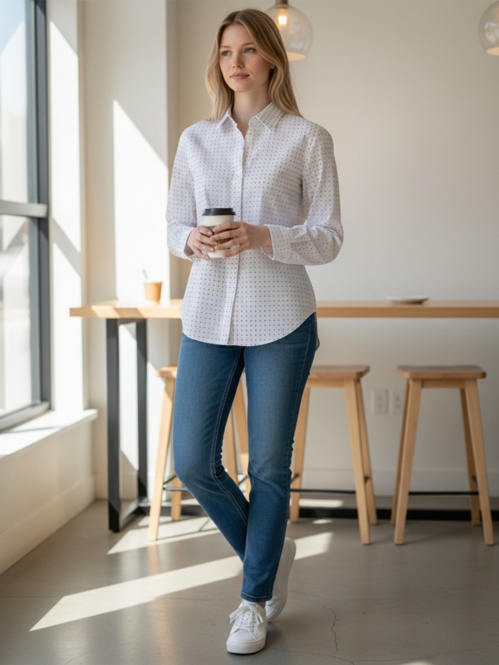 Banana Republic White Shirt with Black Polka Dots S2